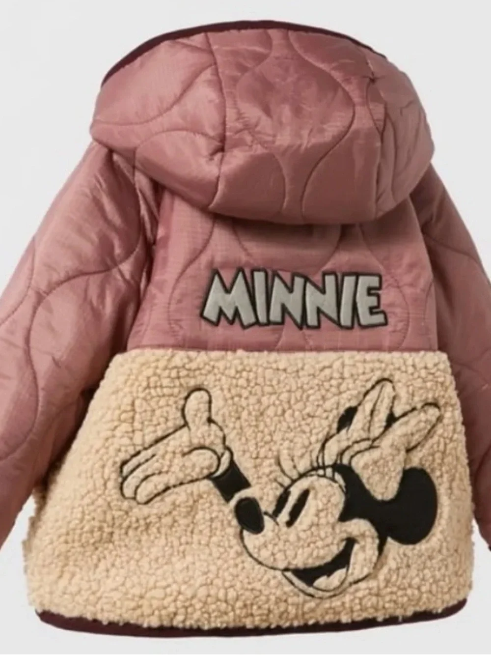 Zara Pink Quilted Jacket with Cream Sherpa Minnie Panel